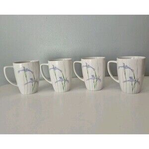Corelle Coordinates Shadow Iris Set of 4 VTG Square Porcelain Coffee Cups 12 Oz